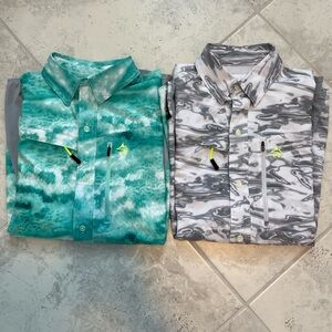 2 Men's Green and Gray Patterned Shirts